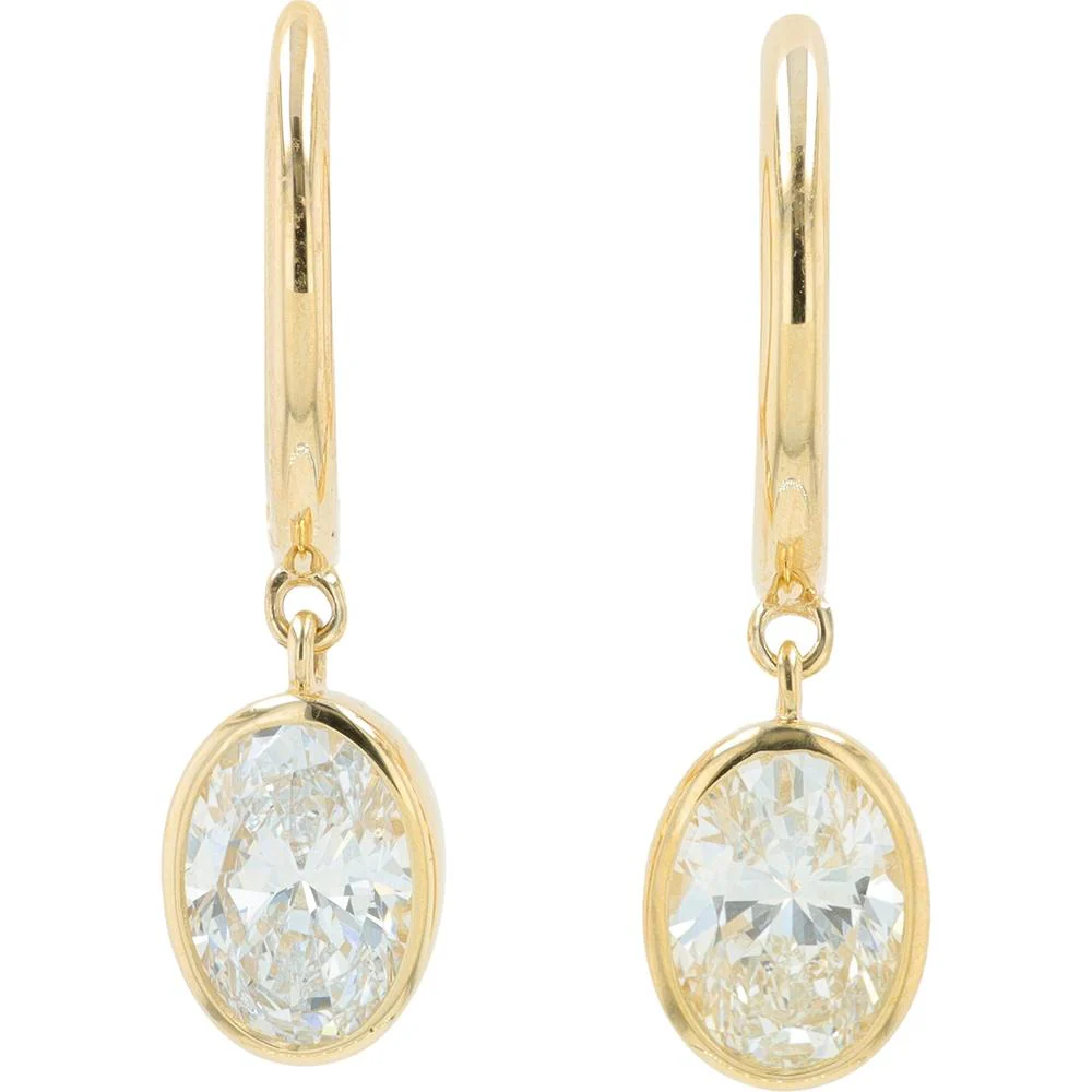 14K Yellow Gold 1.50 Carat Oval Bezel Set Lab Grown Diamond Drop Earrings