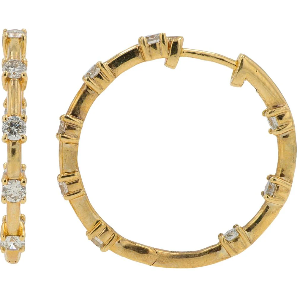 14K Yellow Gold 1 Carat Diamond Inside - Out Hoop Earrings - 0.50 Carat Diamond Per Earring - Image 2
