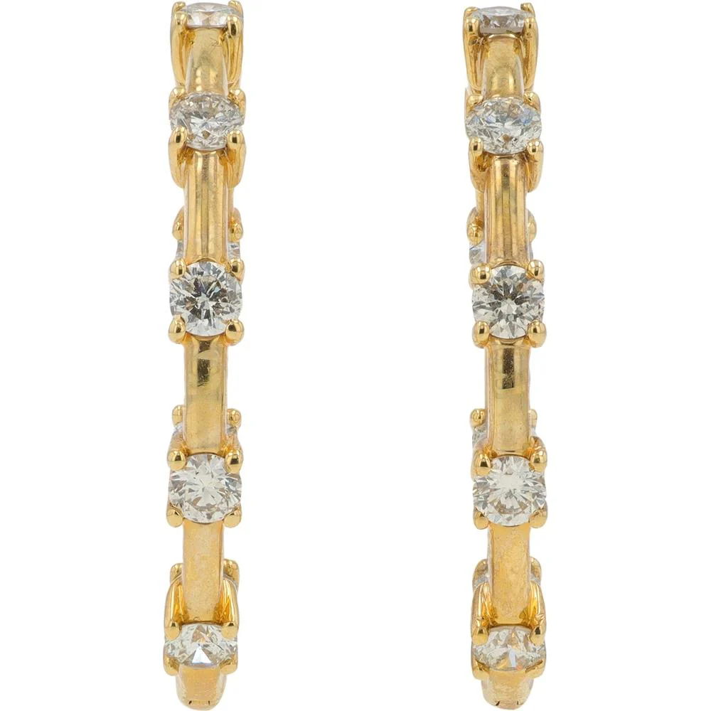14K Yellow Gold 1 Carat Diamond Inside - Out Hoop Earrings - 0.50 Carat Diamond Per Earring - Image 3