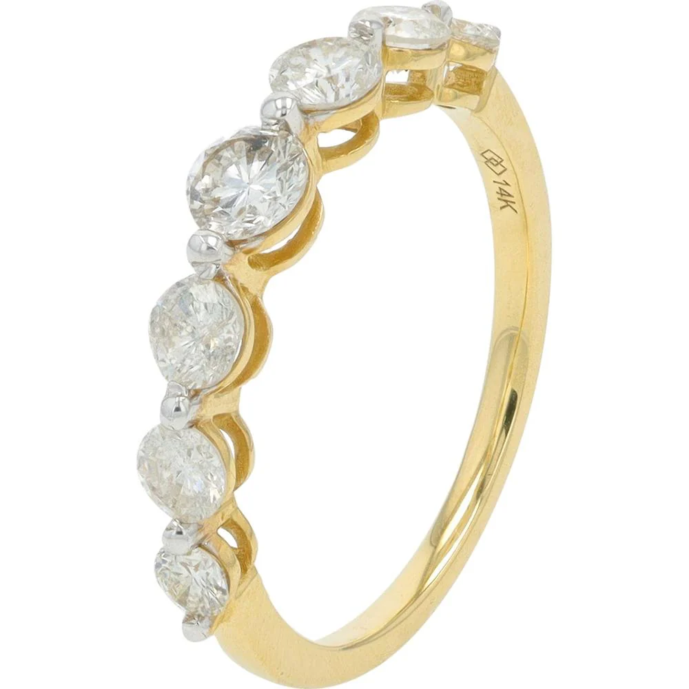 14K Yellow Gold 1 Carat Diamond Ring with Prong Set Round Diamonds