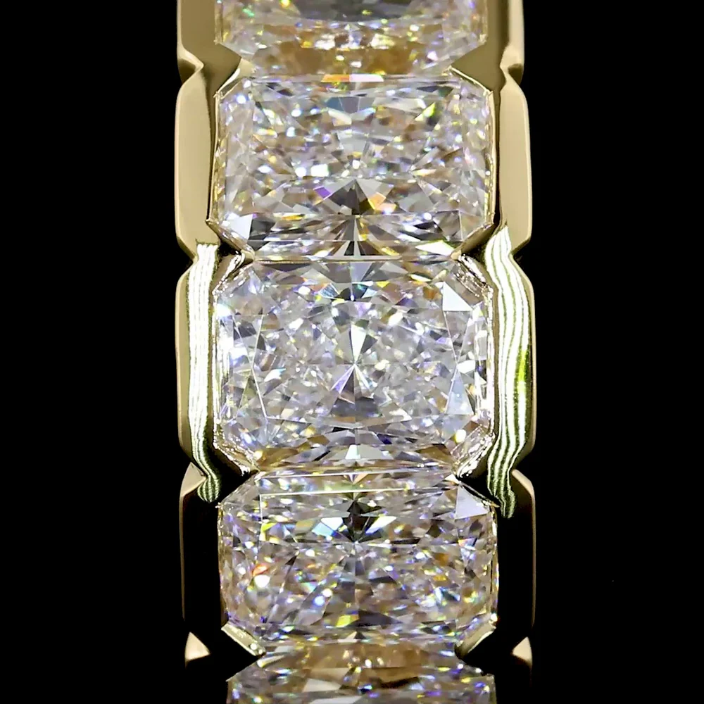 14K Yellow Gold 10-Stone Radiant Cut Lab Diamond Huggie Earrings with Half Bezel Setting - 2.96 Carats Total Diamond Weight - Covaloro Fine Jewelry - Image 3