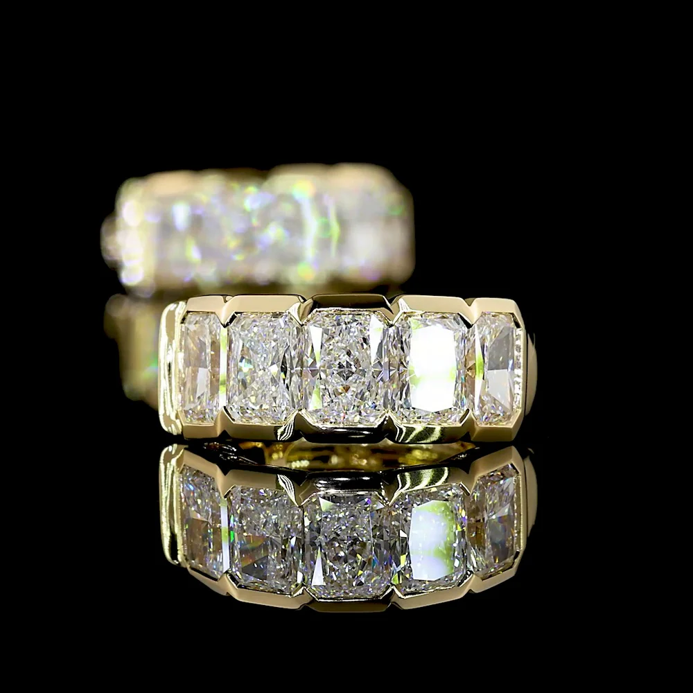 14K Yellow Gold 10-Stone Radiant Cut Lab Diamond Huggie Earrings with Half Bezel Setting - 2.96 Carats Total Diamond Weight - Covaloro Fine Jewelry - Image 4
