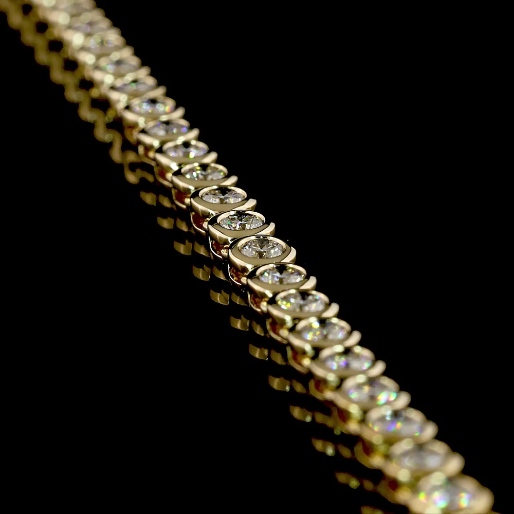 14K Yellow Gold 108-Stone Tennis Necklace with Bezel Set Round Lab Diamonds - 5.72 Carat Total Weight, E-F Color, VS1 Clarity - Covaloro Fine Jewelry - Image 3