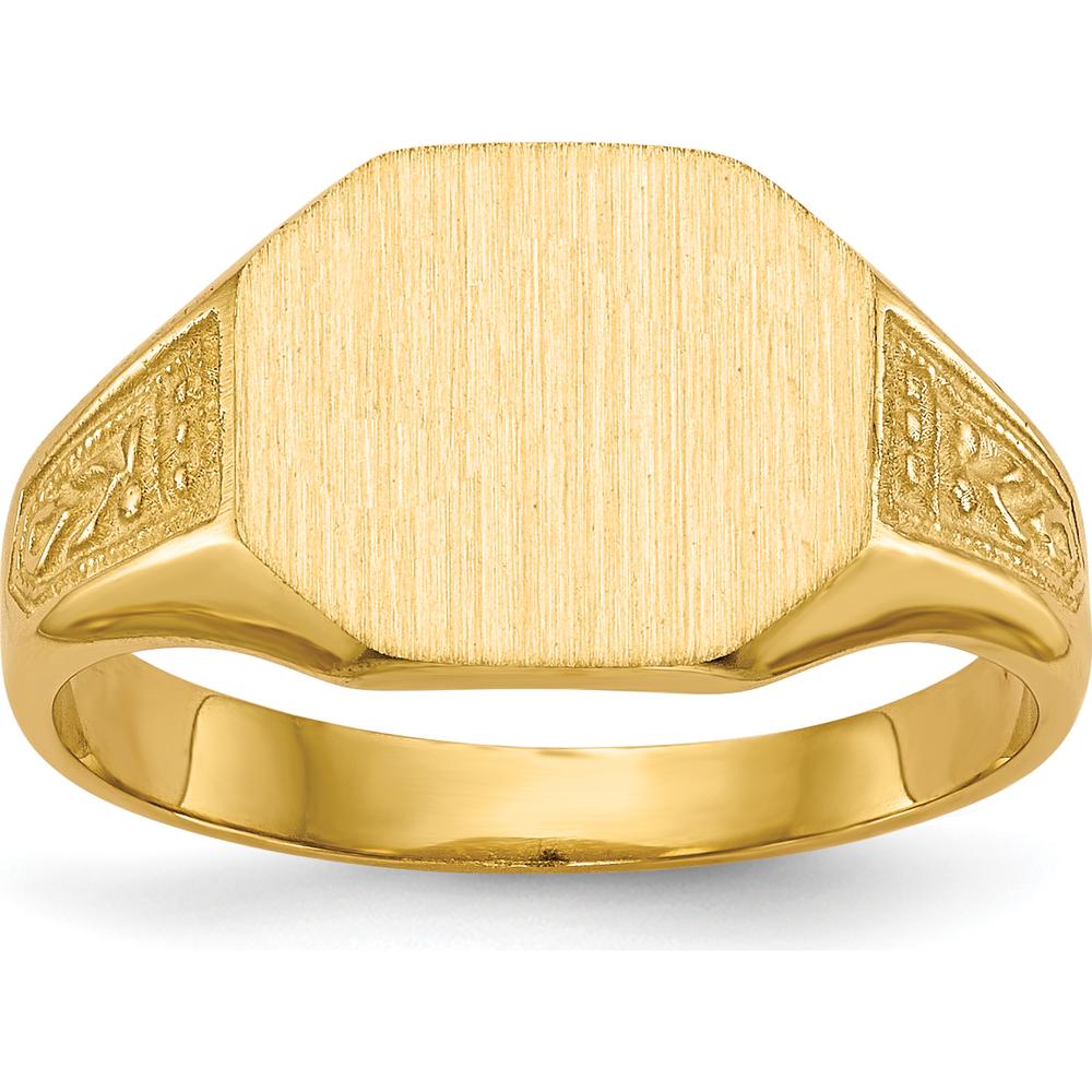 14K Yellow Gold 11x9mm Engravable Satin Finish Signet Ring - Size 6 by Oro Pregiato