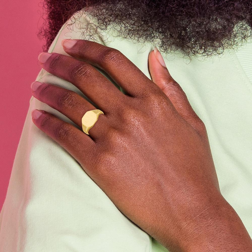 14K Yellow Gold 11x9mm Engravable Satin Finish Signet Ring - Size 6 by Oro Pregiato - Image 6