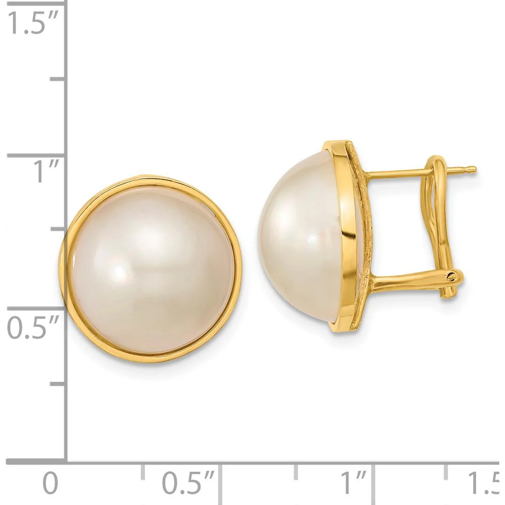 14K Yellow Gold 14-15mm White Mabe Saltwater Cultured Pearl Omega Back Earrings by Monteluci Fine Jewelry - Image 4