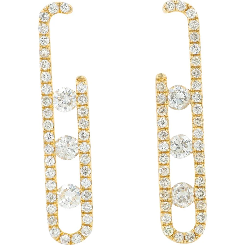 14K Yellow Gold 14 Diamond Drop Earrings with Round Pavé and 1.00 Carat Total Diamond Weight