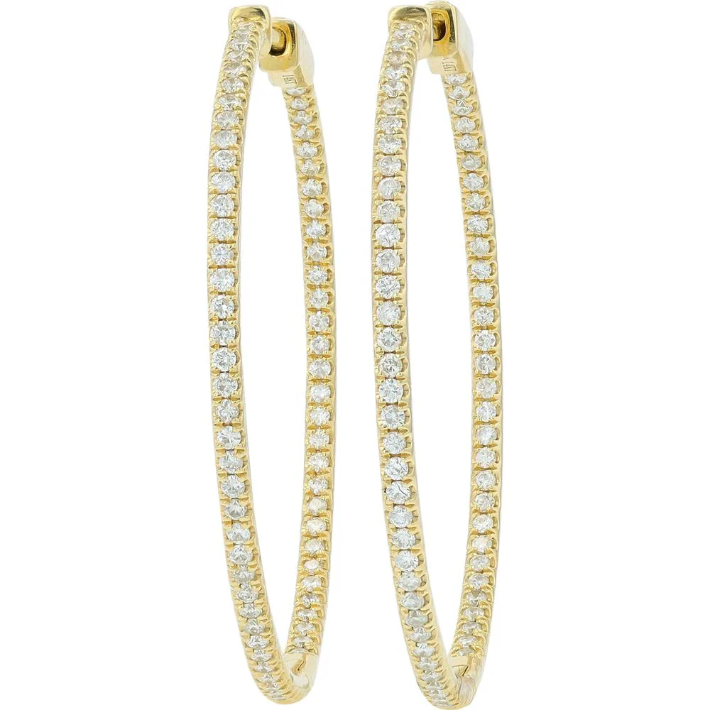 14K Yellow Gold 14 Diamond Inside - Out Hoops - 3.00 Carat Total Diamond Weight