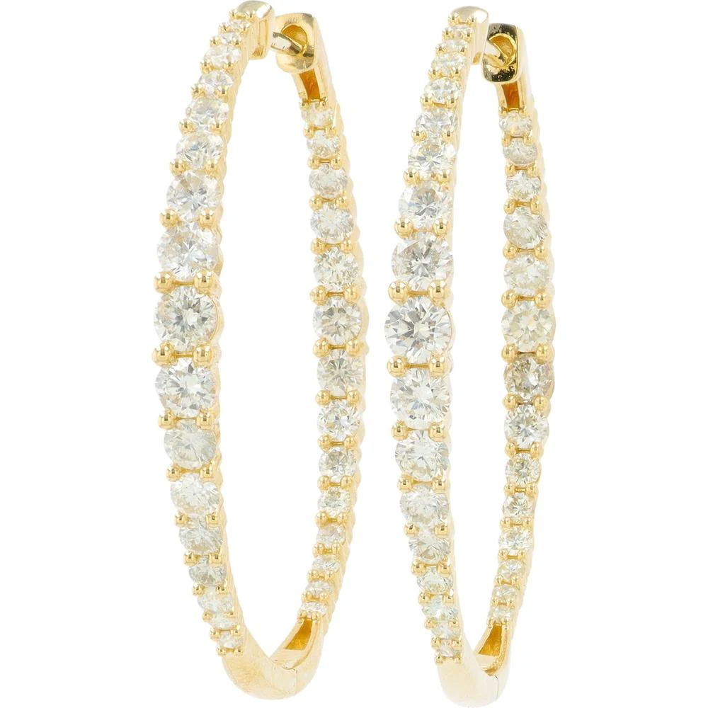 14K Yellow Gold 14K 2 Carat Round Diamond Inside - Out Hoops - 2.00 Carat Total Diamond Weight