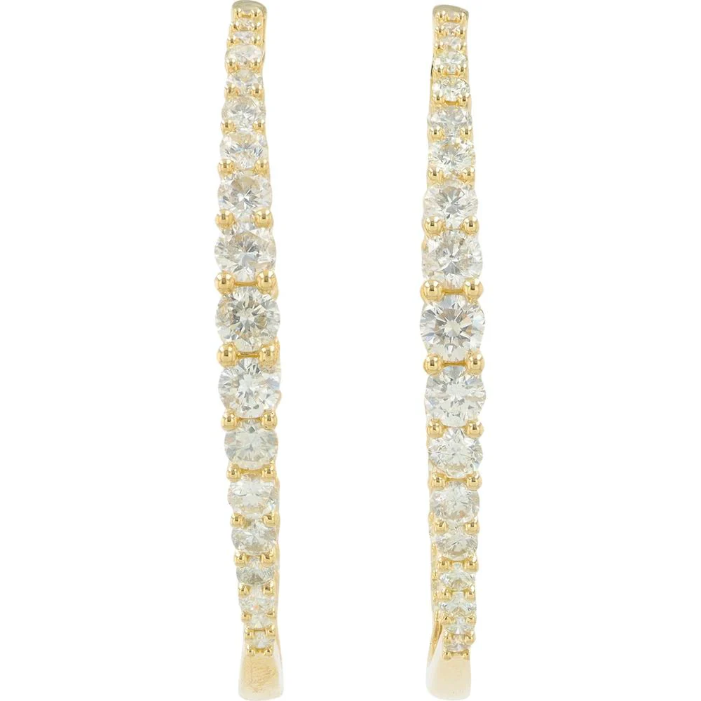 14K Yellow Gold 14K 2 Carat Round Diamond Inside - Out Hoops - 2.00 Carat Total Diamond Weight - Image 3