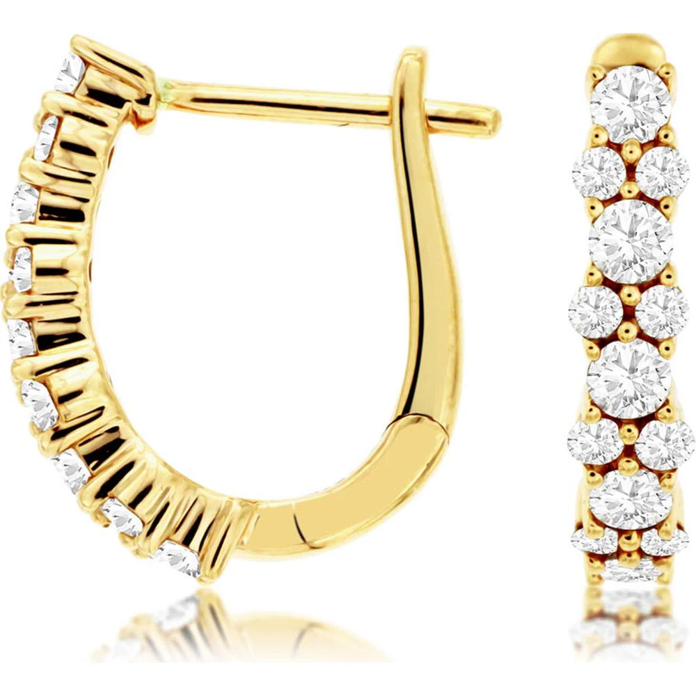 14K Yellow Gold 15mm Hoop Earrings with Alternating Round Diamonds - 0.75 Carat Total Diamond Weight - Royal Jewelry