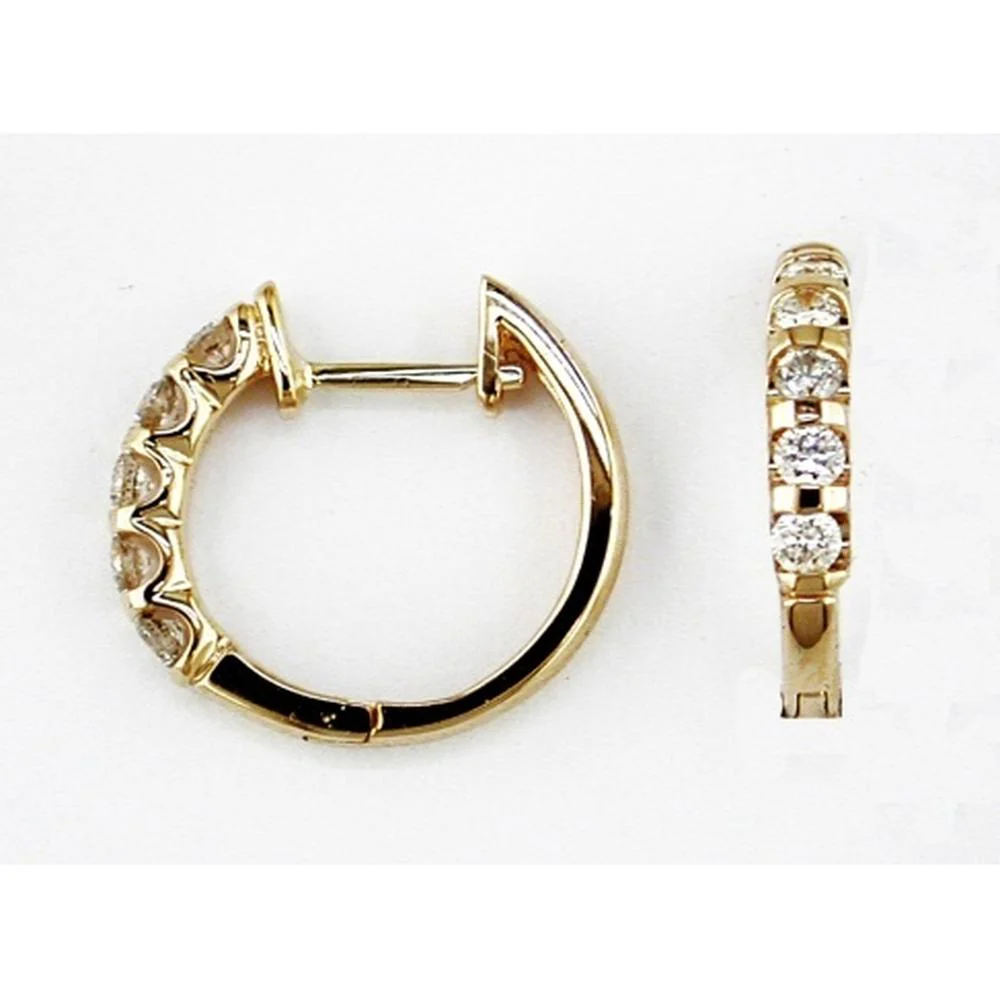 14K Yellow Gold 15mm Hoop Earrings with Front-Facing Round Diamonds - 0.50 Carat Total Diamond Weight - Royal Jewelry