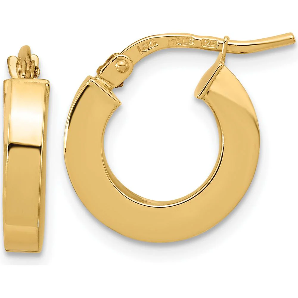 14K Yellow Gold 15mm Polished Square Tube Small Hoop Earrings by Oro Pregiato