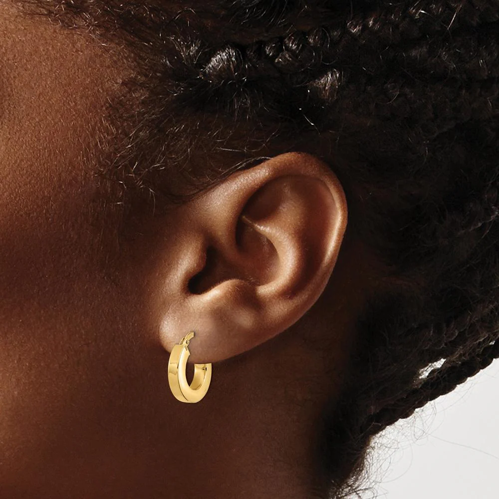 14K Yellow Gold 15mm Polished Square Tube Small Hoop Earrings by Oro Pregiato - Image 3
