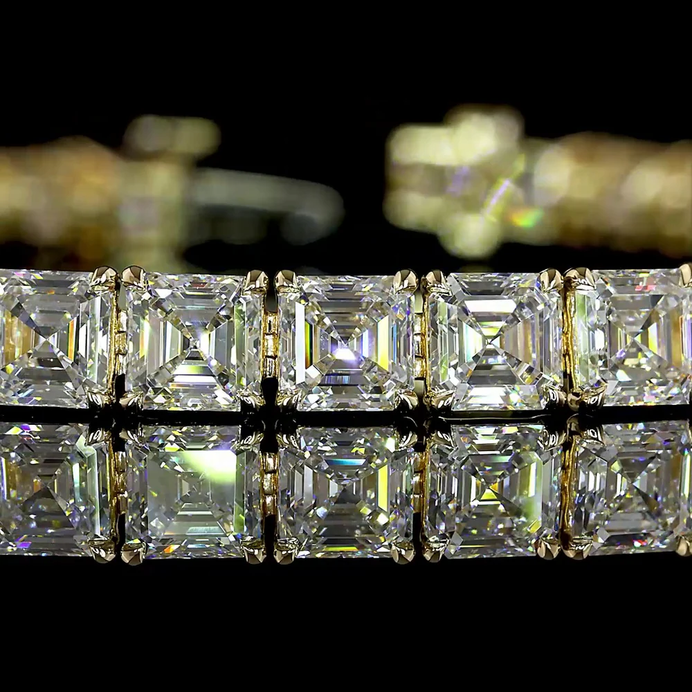 14K Yellow Gold 16.05 Carat Asscher Cut Lab Diamond Tennis Bracelet - 42 Stones with E-F VS1 Clarity - Covaloro Fine Jewelry - Image 2