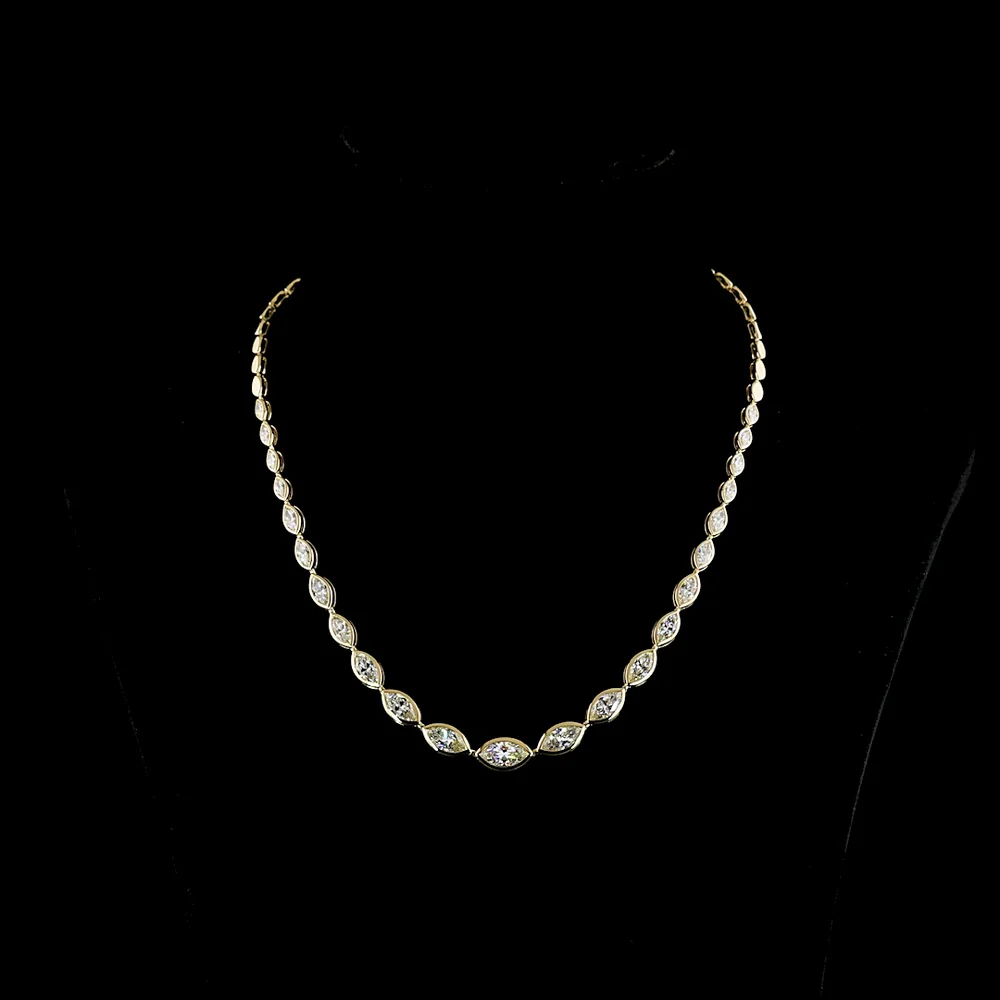 14K Yellow Gold 16.5" Riviera Necklace with Bezel Set Marquise Cut Lab Diamonds, East-West Orientation - 10.08 Carat Total Diamond Weight - Covaloro Fine Jewelry