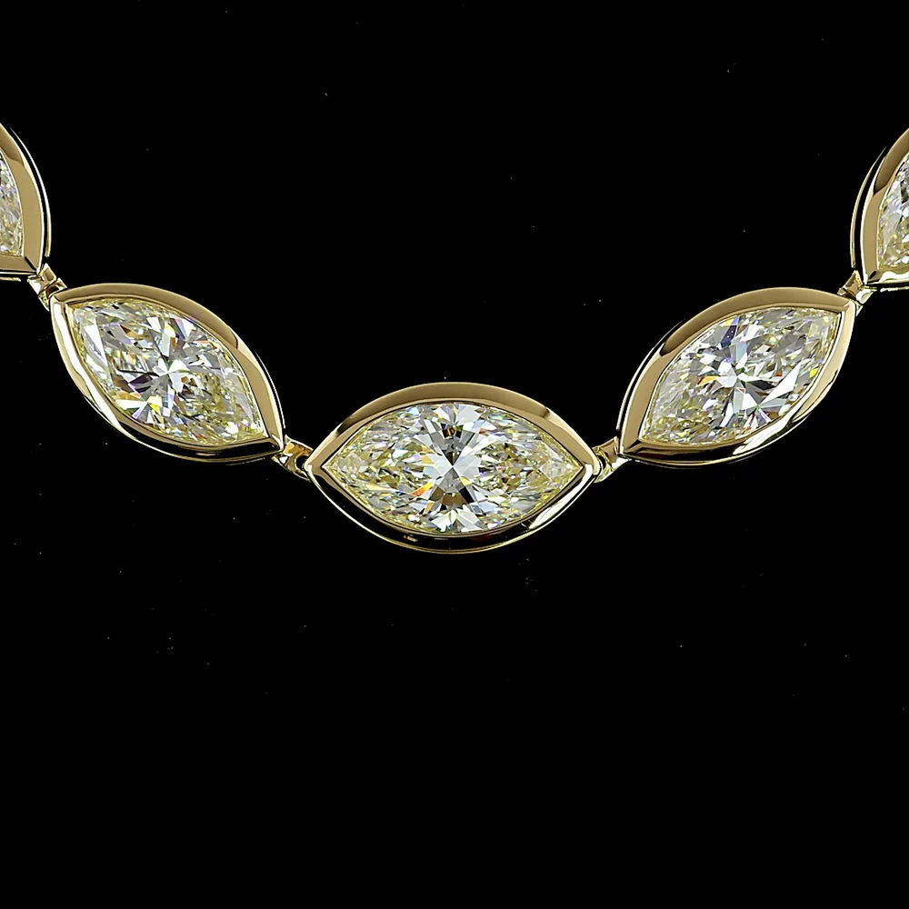 14K Yellow Gold 16.5" Riviera Necklace with Bezel Set Marquise Cut Lab Diamonds, East-West Orientation - 10.08 Carat Total Diamond Weight - Covaloro Fine Jewelry - Image 2