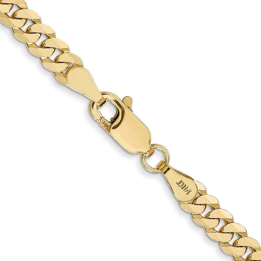 14K Yellow Gold 16" Flat Beveled Curb Chain with Lobster Clasp - 3.9mm Width by Oro Pregiato - Image 3