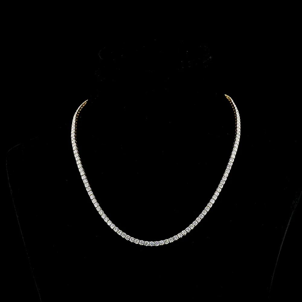 14K Yellow Gold 17.5" Tennis Necklace with 133 Round Brilliant Cut Lab Diamonds - 13.90 Carat Total Weight E-F VS - Covaloro Fine Jewelry
