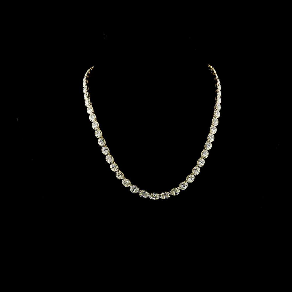14K Yellow Gold 17.5" Tennis Necklace with 54 East-West Bezel-Prong Set Oval Cut Lab Diamonds - 29.01 Carat Total Weight - Covaloro Fine Jewelry