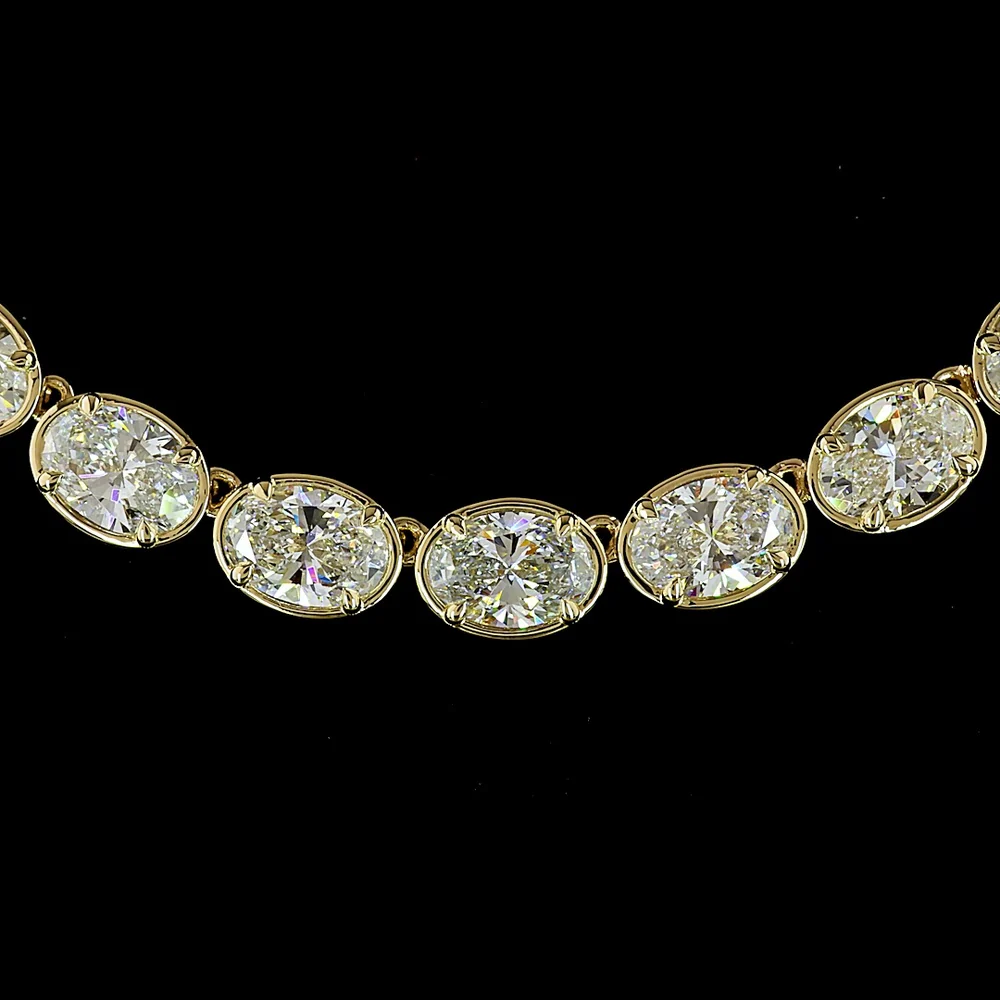14K Yellow Gold 17.5" Tennis Necklace with 54 East-West Bezel-Prong Set Oval Cut Lab Diamonds - 29.01 Carat Total Weight - Covaloro Fine Jewelry - Image 2