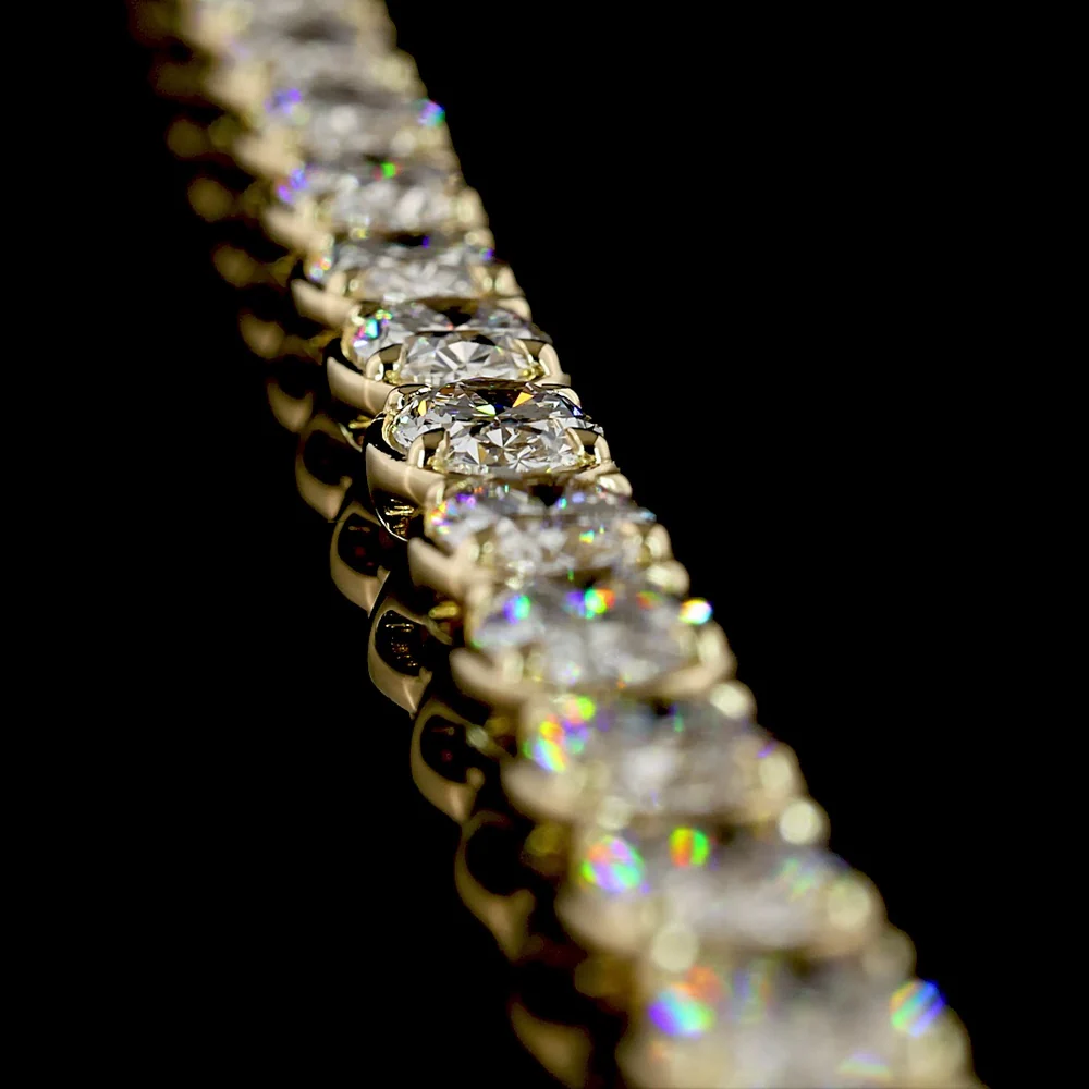 14K Yellow Gold 17.5" Tennis Necklace with 54 East-West Bezel-Prong Set Oval Cut Lab Diamonds - 29.01 Carat Total Weight - Covaloro Fine Jewelry - Image 3