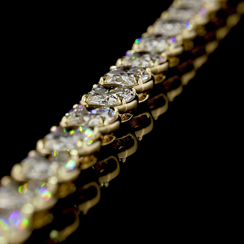 14K Yellow Gold 17.5" Tennis Necklace with 54 East-West Bezel-Prong Set Oval Cut Lab Diamonds - 29.01 Carat Total Weight - Covaloro Fine Jewelry - Image 4