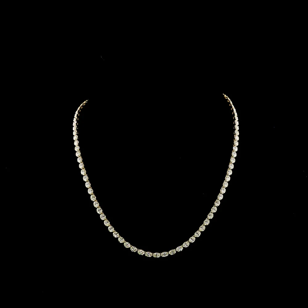 14K Yellow Gold 17.5" Tennis Necklace with East-West Bezel-Prong Set Oval Lab Diamonds - 10.76 Carat Total Weight - Covaloro Fine Jewelry
