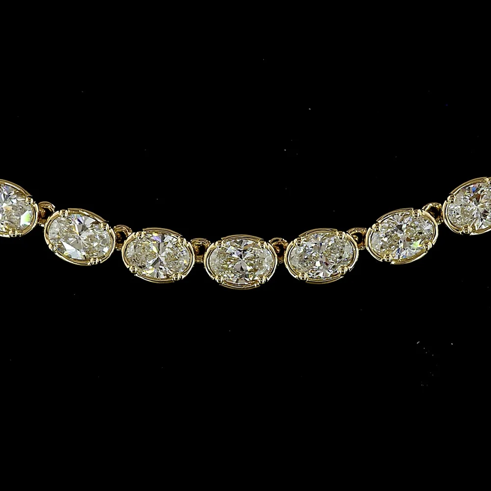14K Yellow Gold 17.5" Tennis Necklace with East-West Bezel-Prong Set Oval Lab Diamonds - 10.76 Carat Total Weight - Covaloro Fine Jewelry - Image 2