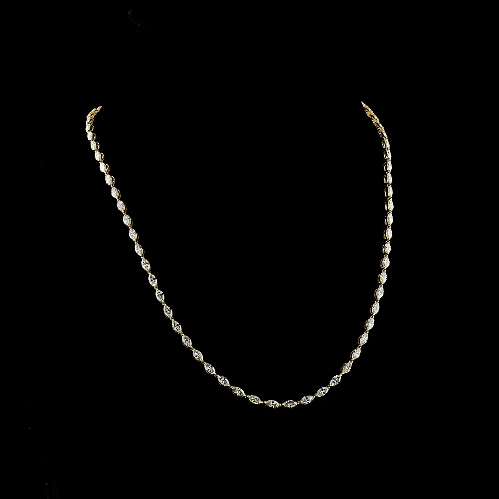 14K Yellow Gold 17.5" Tennis Necklace with East-West Set Marquise Cut Lab Diamonds - 8.51 Carat Total Weight, E-F Color VS1 Clarity - Covaloro Fine Jewelry