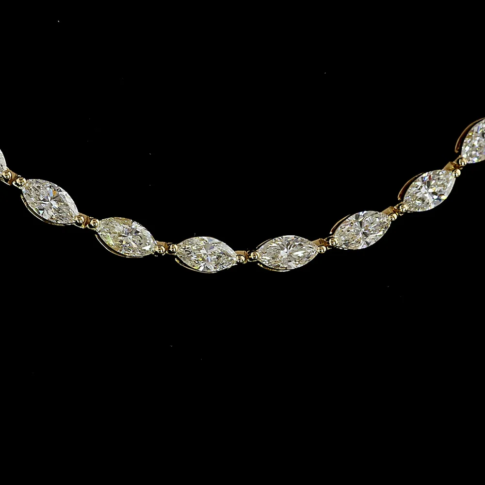 14K Yellow Gold 17.5" Tennis Necklace with East-West Set Marquise Cut Lab Diamonds - 8.51 Carat Total Weight, E-F Color VS1 Clarity - Covaloro Fine Jewelry - Image 2