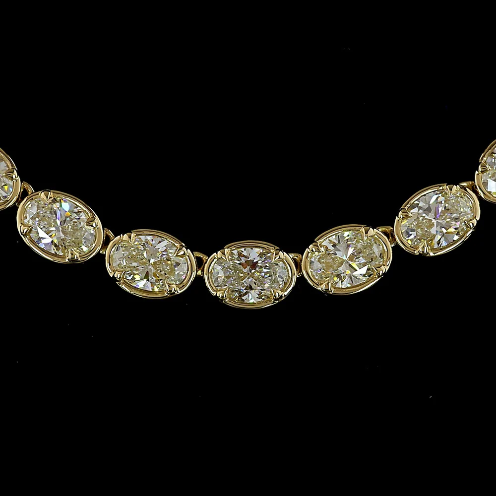 14K Yellow Gold 17.81 Carat Tennis Necklace with East-West Oval Cut Lab Diamonds in Bezel-Prong Setting - 65 Stone Total - Covaloro Fine Jewelry - Image 2