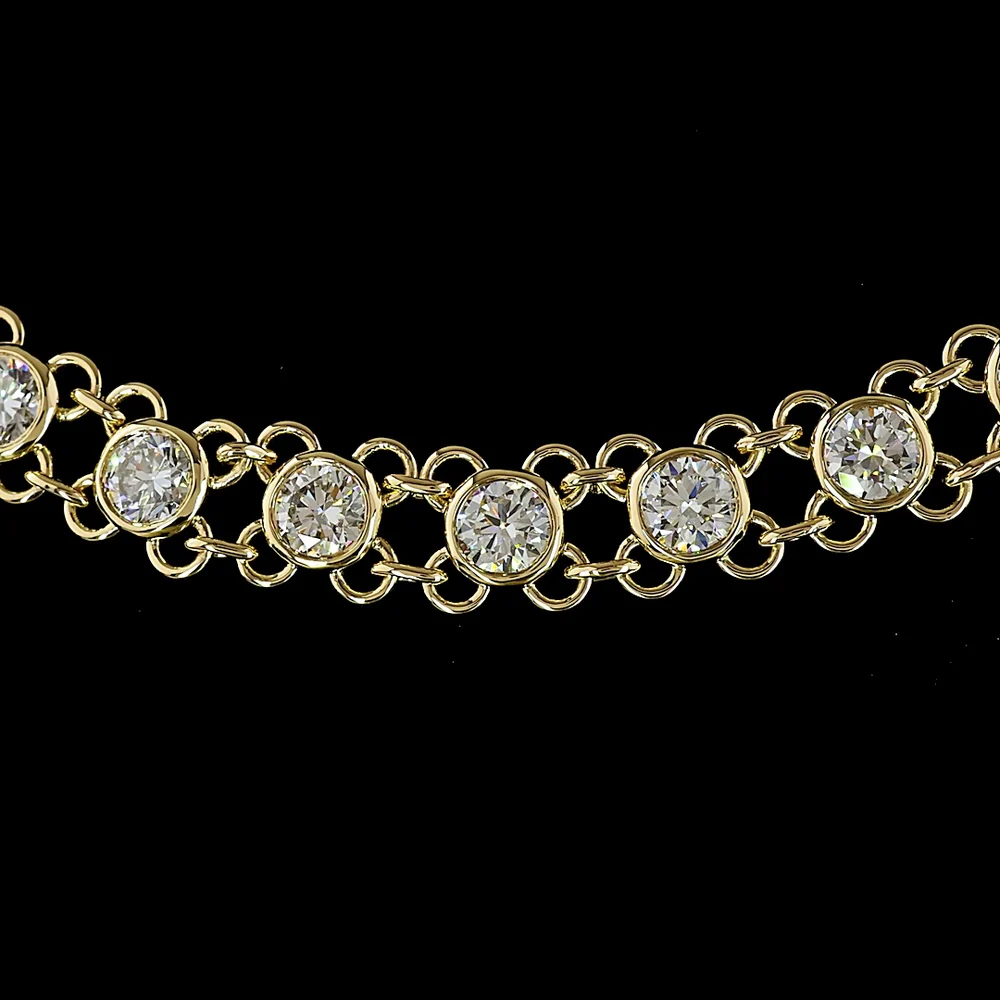 14K Yellow Gold 17-Inch Station Necklace with Bezel Set Round Lab Grown Diamonds - 12.84 Carat Total Weight - Covaloro Fine Jewelry - Image 2
