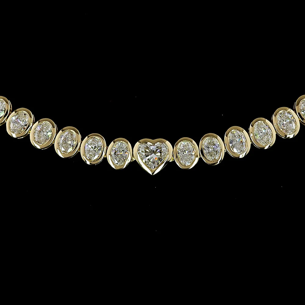 14K Yellow Gold 17" Mixed Shape Tennis Necklace with Heart and Oval Lab Diamonds in Bezel Settings - 8.00 Carats Total Diamond Weight - Covaloro Fine Jewelry - Image 2