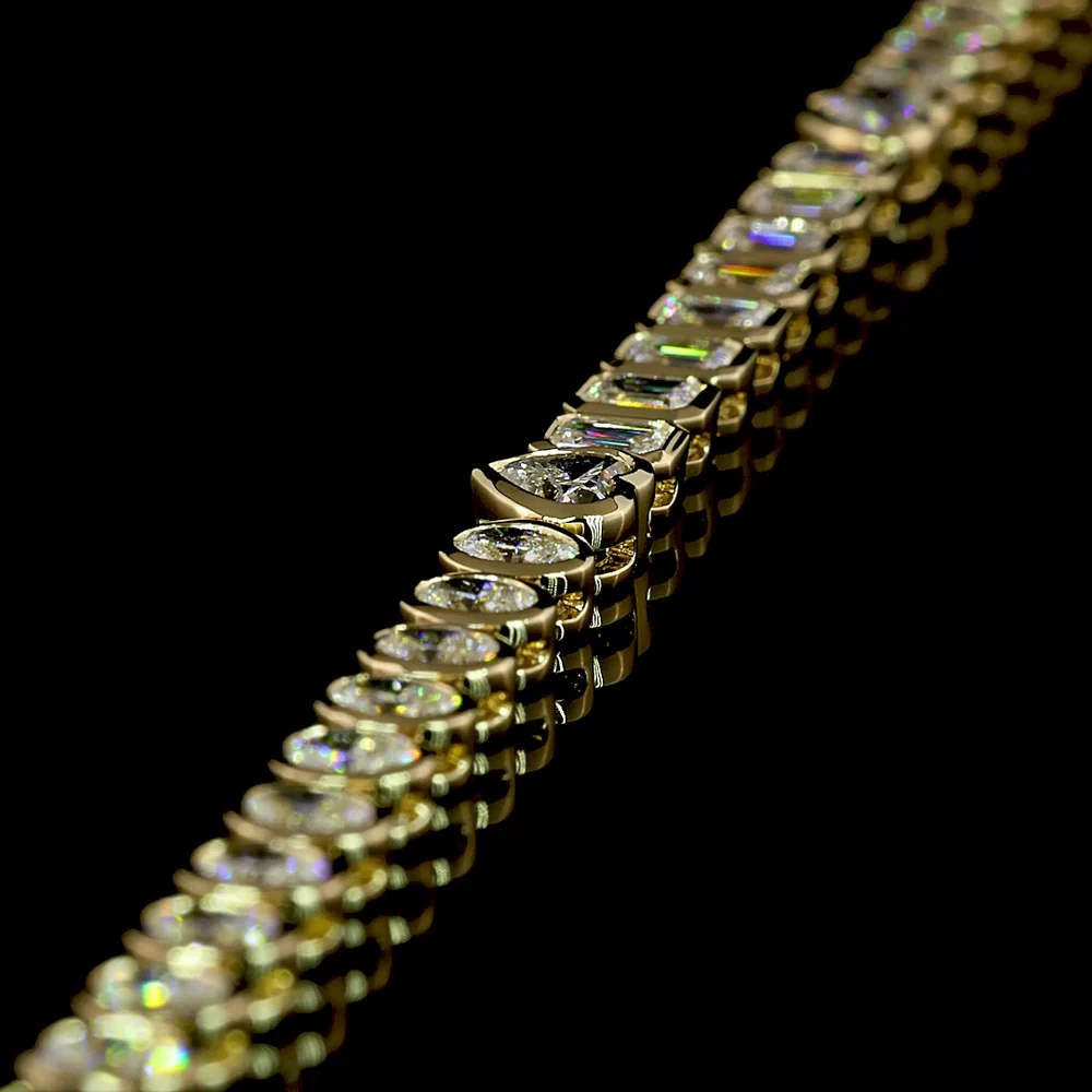 14K Yellow Gold 17" Mixed Shape Tennis Necklace with Heart and Oval Lab Diamonds in Bezel Settings - 8.00 Carats Total Diamond Weight - Covaloro Fine Jewelry - Image 3