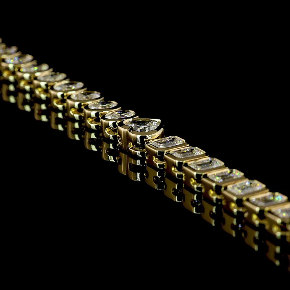 14K Yellow Gold 17" Mixed Shape Tennis Necklace with Heart and Oval Lab Diamonds in Bezel Settings - 8.00 Carats Total Diamond Weight - Covaloro Fine Jewelry - Image 4