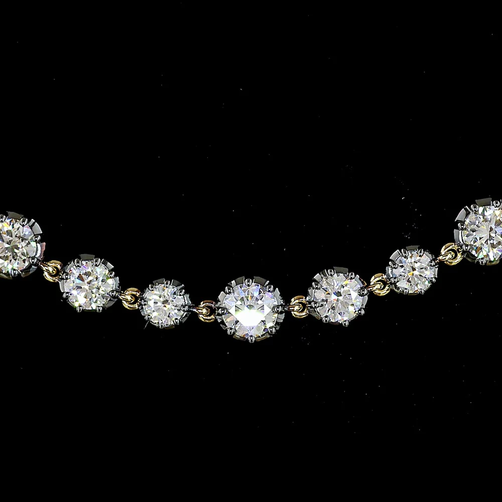 14K Yellow Gold 17" Station Line Tennis Necklace with 94 Round Lab Grown Diamonds - 13.83 Carat Total Weight, featuring E-F VS1 Brilliant Cut Stones in Prong and Bezel Black Rhodium Settings - Covaloro Fine Jewelry - Image 2