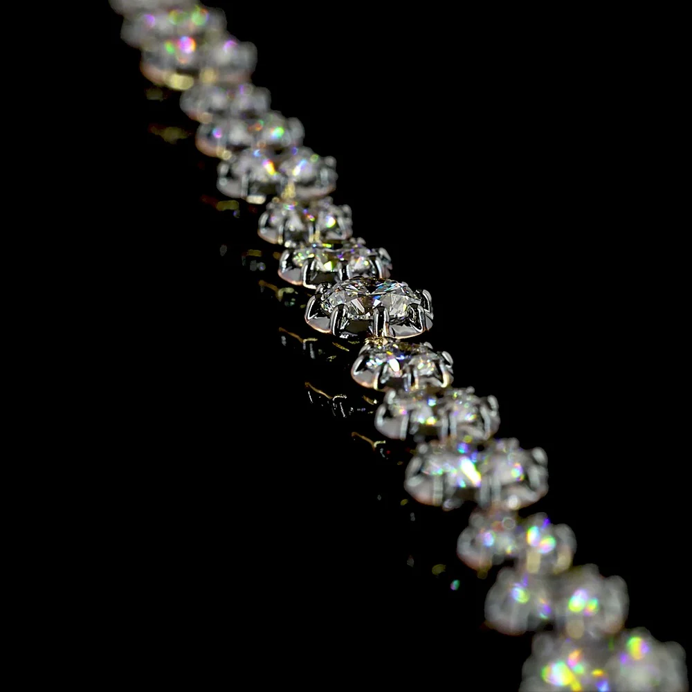 14K Yellow Gold 17" Station Line Tennis Necklace with 94 Round Lab Grown Diamonds - 13.83 Carat Total Weight, featuring E-F VS1 Brilliant Cut Stones in Prong and Bezel Black Rhodium Settings - Covaloro Fine Jewelry - Image 3