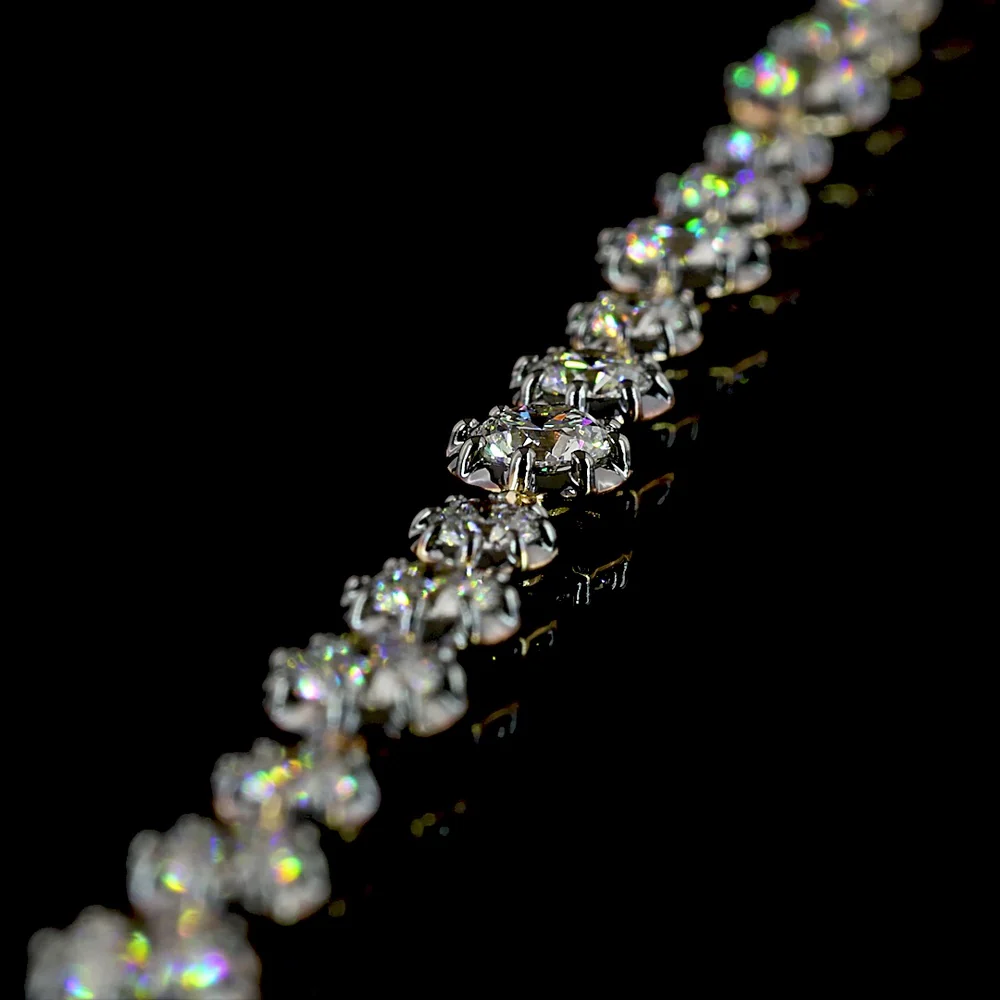 14K Yellow Gold 17" Station Line Tennis Necklace with 94 Round Lab Grown Diamonds - 13.83 Carat Total Weight, featuring E-F VS1 Brilliant Cut Stones in Prong and Bezel Black Rhodium Settings - Covaloro Fine Jewelry - Image 4