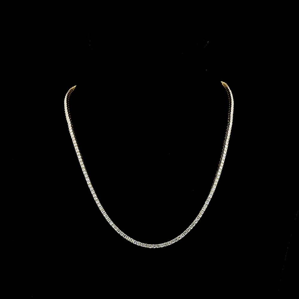 14K Yellow Gold 17" Tennis Necklace with 177 Round Brilliant Cut Lab Diamonds - 7.06 Carat Total Diamond Weight, E-F Color VS1 Clarity - Covaloro Fine Jewelry