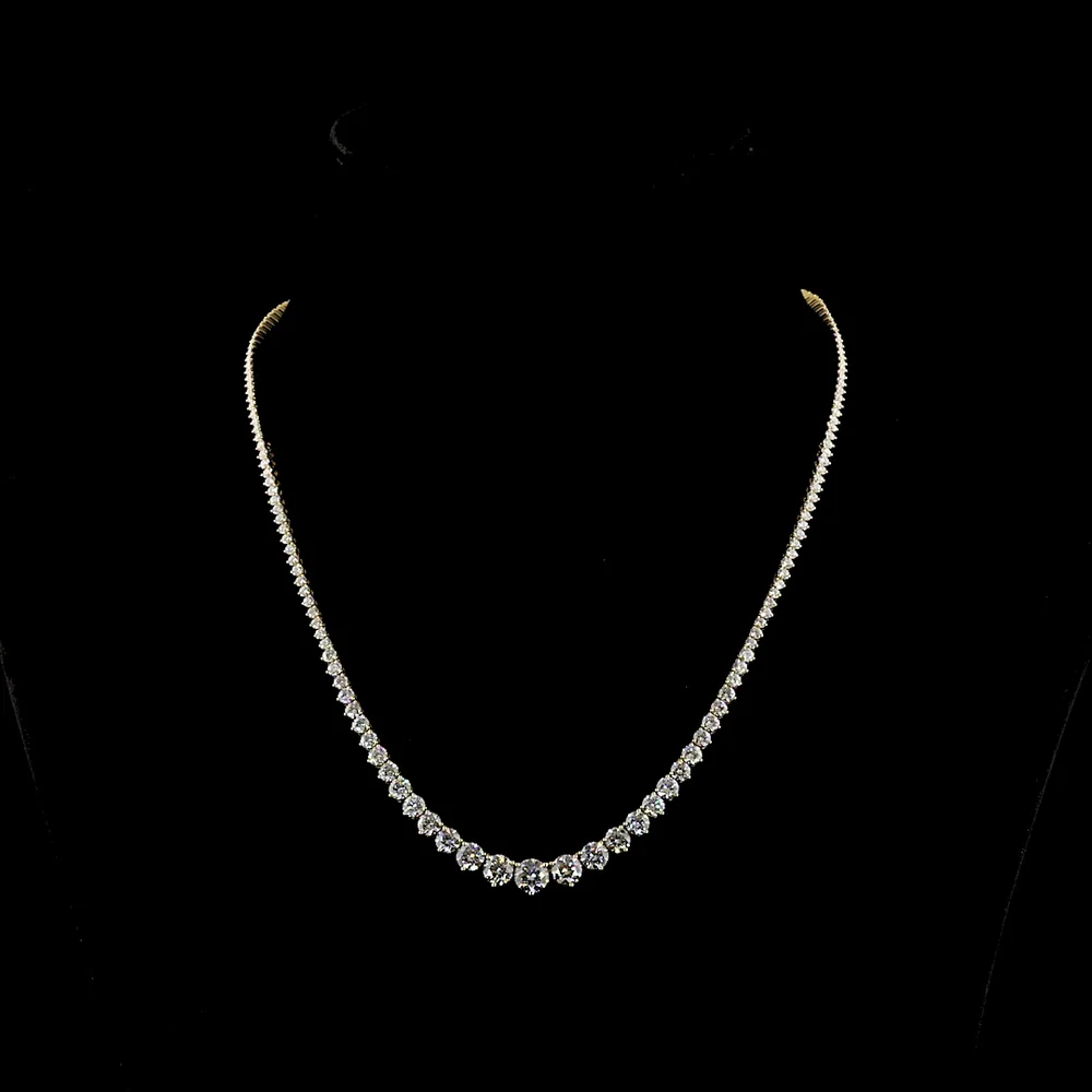 14K Yellow Gold 173-Stone Graduated Riviera Necklace with Round Brilliant Cut Lab Diamonds - 10.23 Carats Total Diamond Weight - Covaloro Fine Jewelry