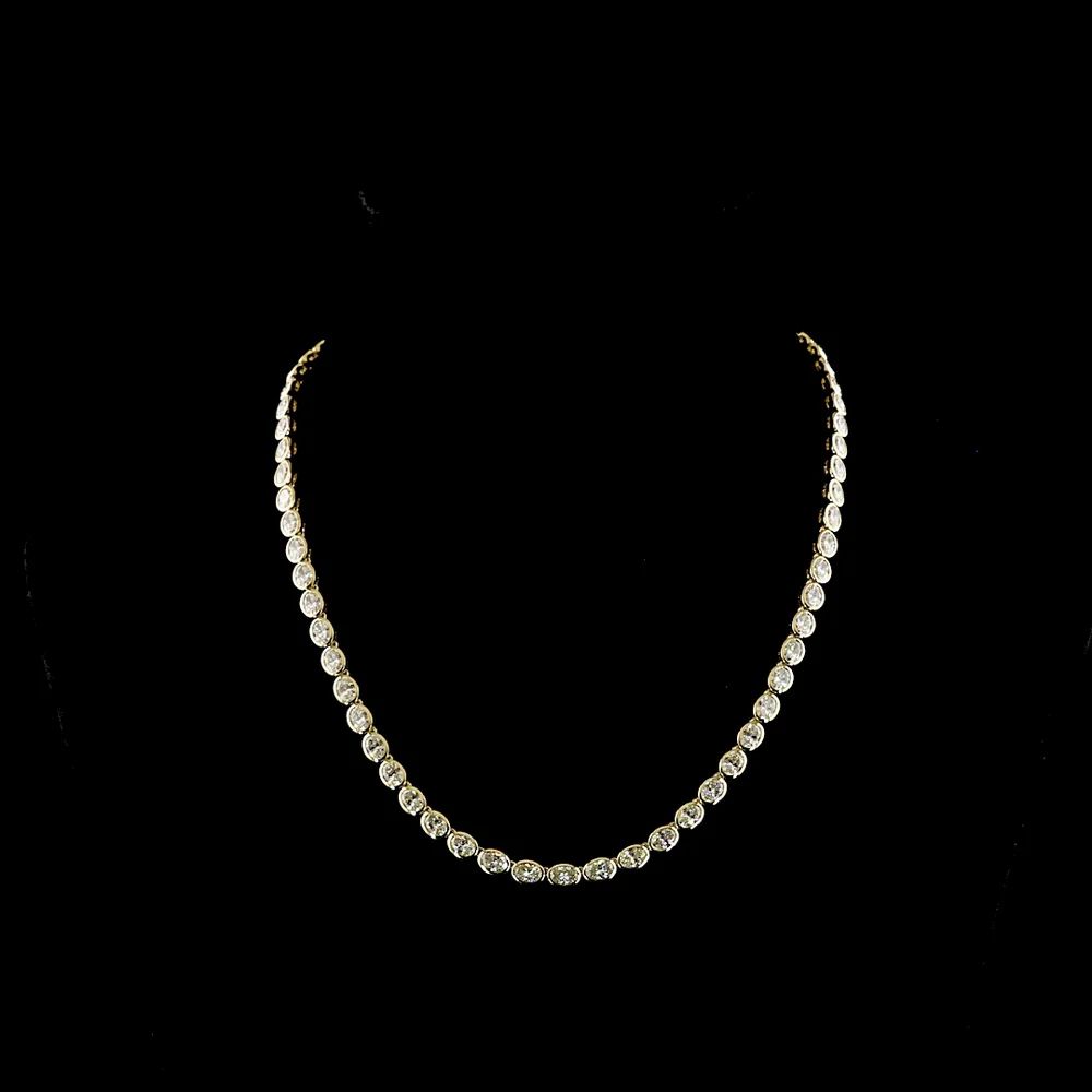14K Yellow Gold 18.16 Carat Oval Cut Lab Diamond Tennis Necklace with East-West Bezel Setting - E-F VS2 Clarity - Covaloro Fine Jewelry