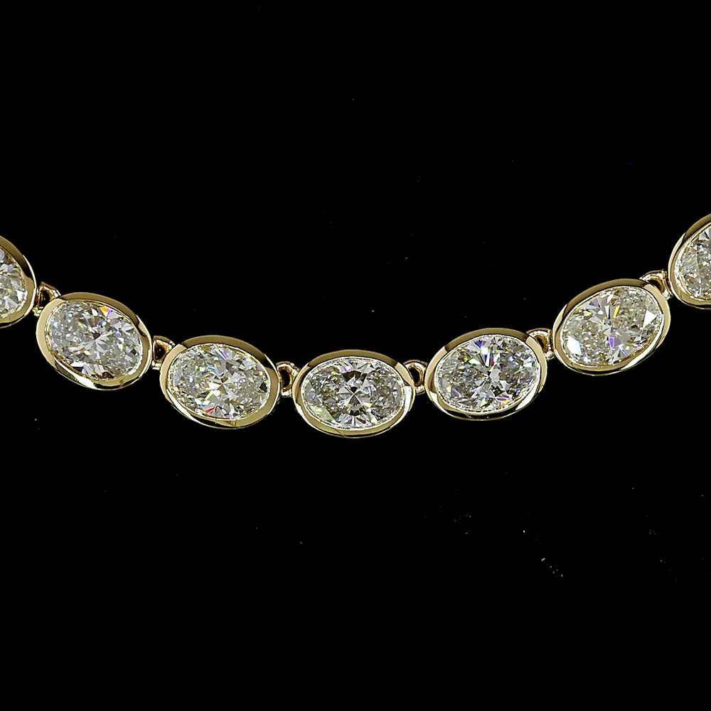 14K Yellow Gold 18.16 Carat Oval Cut Lab Diamond Tennis Necklace with East-West Bezel Setting - E-F VS2 Clarity - Covaloro Fine Jewelry - Image 2