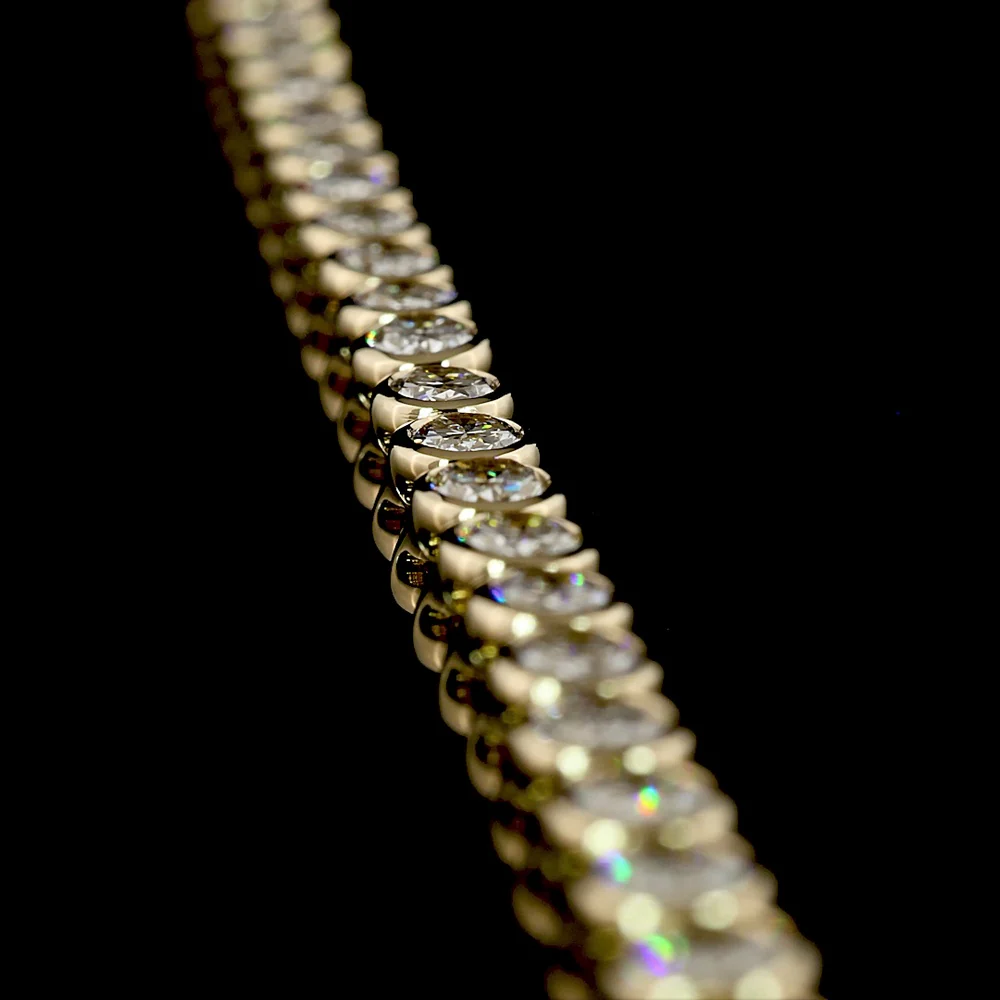 14K Yellow Gold 18.16 Carat Oval Cut Lab Diamond Tennis Necklace with East-West Bezel Setting - E-F VS2 Clarity - Covaloro Fine Jewelry - Image 3