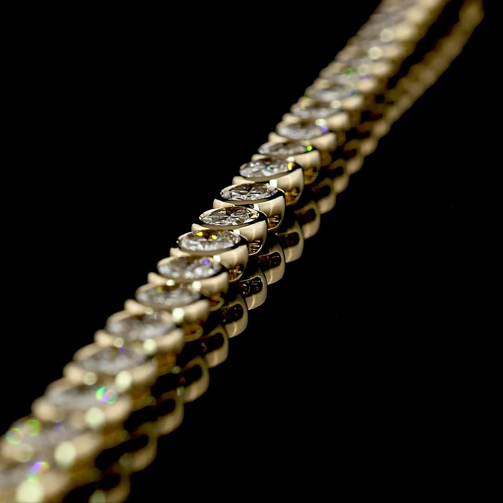 14K Yellow Gold 18.16 Carat Oval Cut Lab Diamond Tennis Necklace with East-West Bezel Setting - E-F VS2 Clarity - Covaloro Fine Jewelry - Image 4