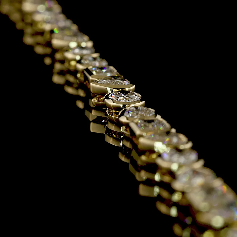 14K Yellow Gold 18.39 Carats Mixed Shape Lab Diamond Tennis Necklace with Oval, Pear, and Heart Cuts in East-West Bezel Settings - E-F VS1 - Covaloro Fine Jewelry - Image 3