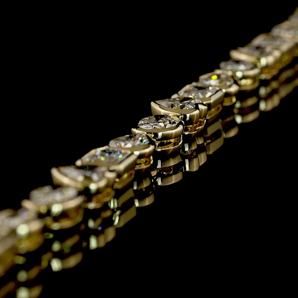 14K Yellow Gold 18.39 Carats Mixed Shape Lab Diamond Tennis Necklace with Oval, Pear, and Heart Cuts in East-West Bezel Settings - E-F VS1 - Covaloro Fine Jewelry - Image 4