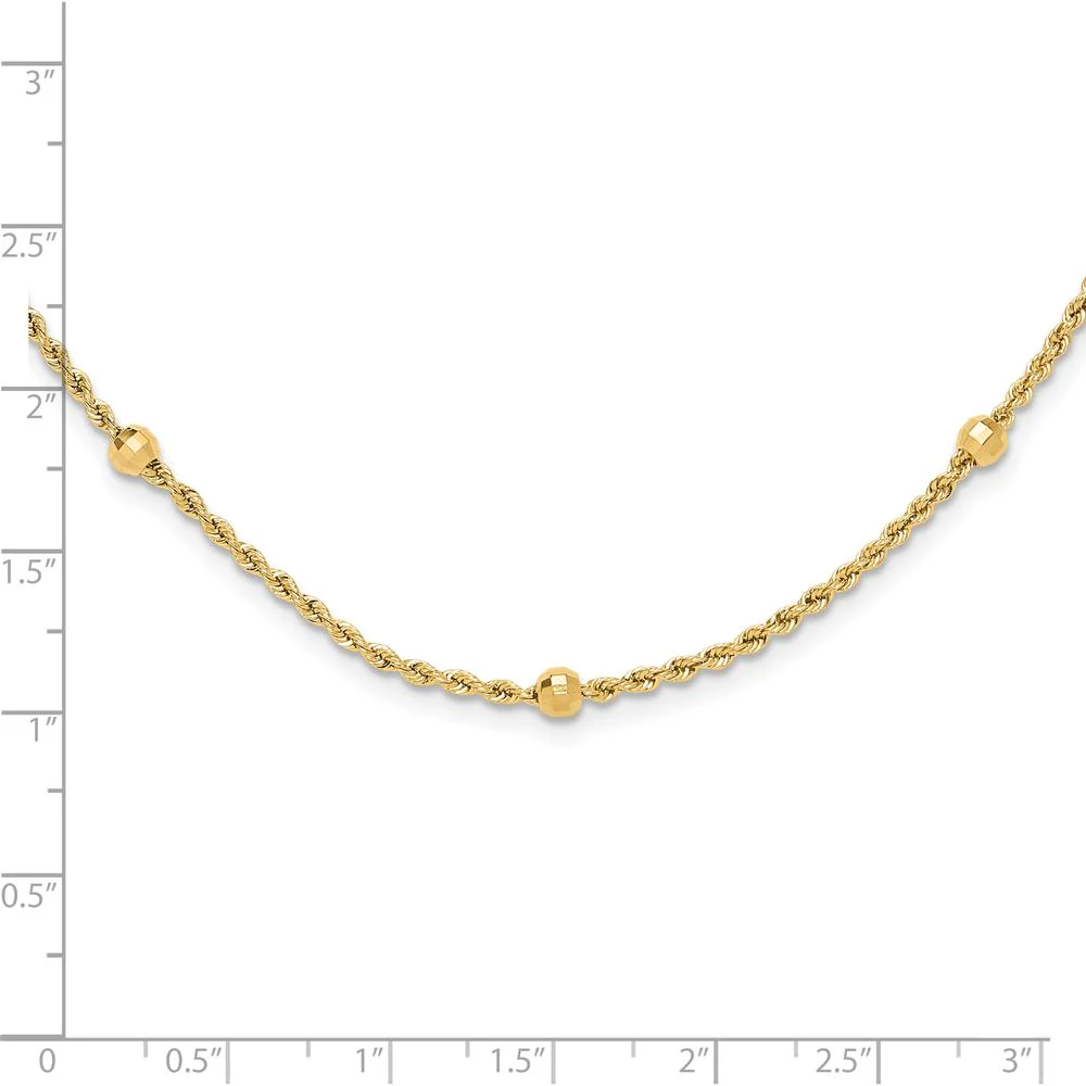 14K Yellow Gold 18" Diamond-Cut Rope Chain Necklace with 7 Polished Mirror Beads - 3.4mm by Oro Pregiato - Image 4