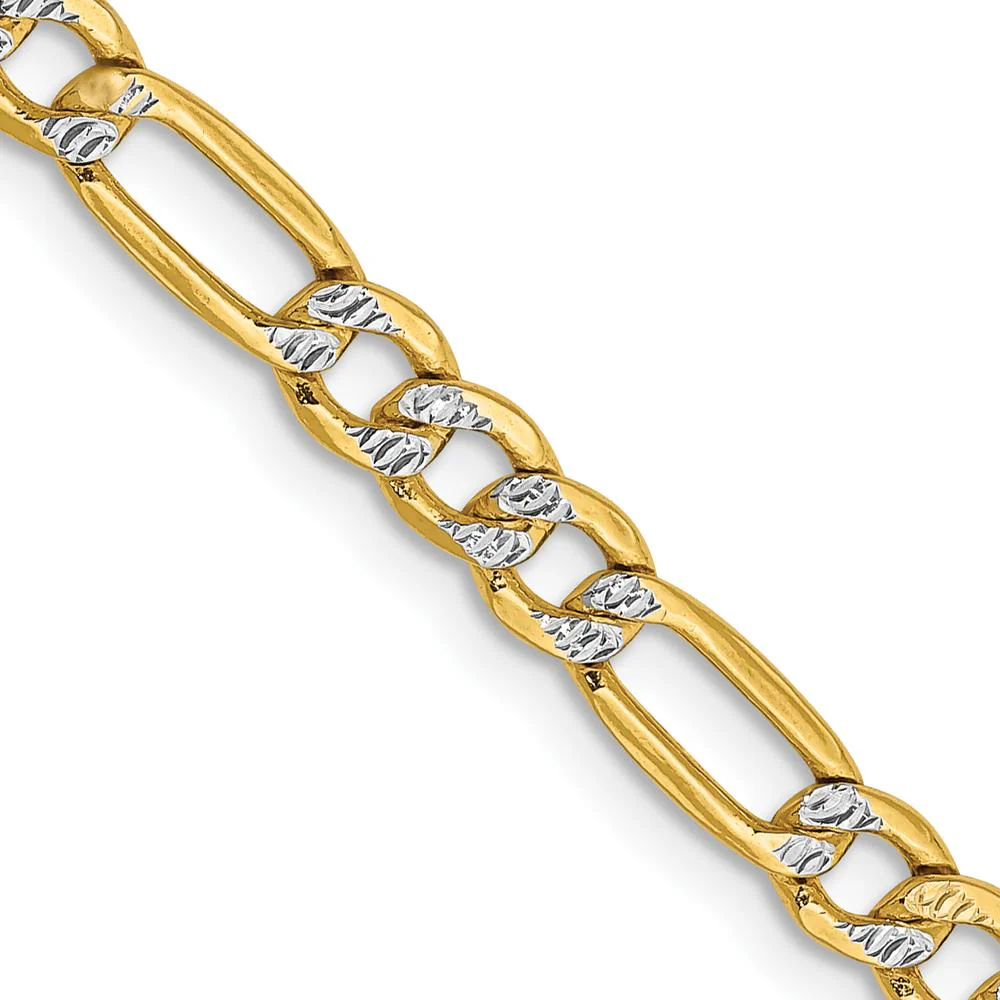 14K Yellow Gold 18" Figaro Chain Necklace with Rhodium Accents - 3.9mm Width by IBGoodman