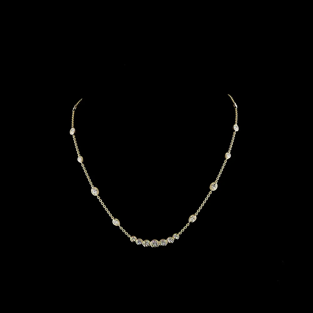 14K Yellow Gold 18" Mixed Shape Station Necklace with Bezel Set Lab Diamonds - 3.14 Carats Total Diamond Weight - Covaloro Fine Jewelry